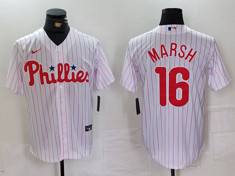 Men Philadelphia Phillies #16 Marsh White stripe Nike Game 2024 MLB Jersey style 1